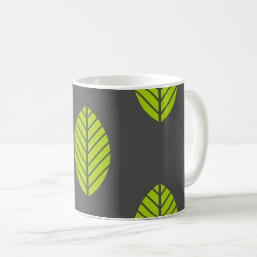 Grüne Blätter dunkel Kaffeetasse (VorderseiteRechts)