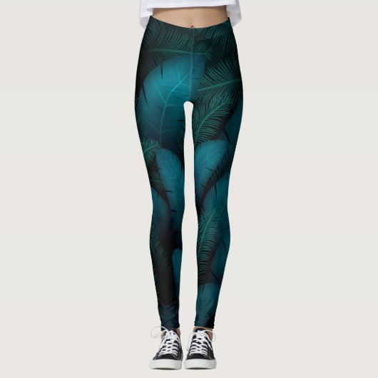 grüne Blätter dunkle Leggings (Vorderseite)