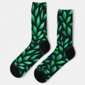 Grüne Blätter Dunkles botanisches Muster Socken (Linkes Detail)