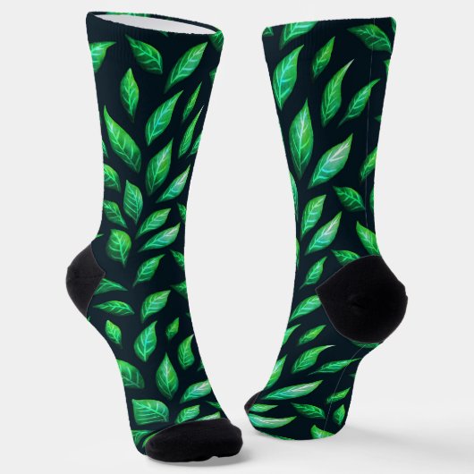 Grüne Blätter Dunkles botanisches Muster Socken (Gewinkelt)