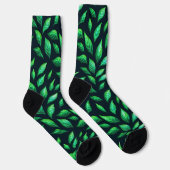 Grüne Blätter Dunkles botanisches Muster Socken (Rechts)