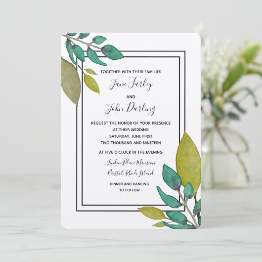 Grüne Blätter Einladung (Stehend Vorderseite)