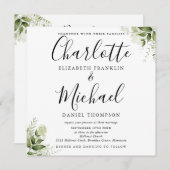 Grüne Blätter Elegantes Script in einer Hochzeit Einladung (Vorne/Hinten)