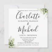 Grüne Blätter Elegantes Script in einer Hochzeit Einladung (Vorderseite)