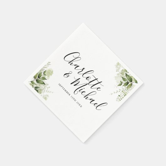 Grüne Blätter Elegantes Signaturskript Serviette (Ecke)