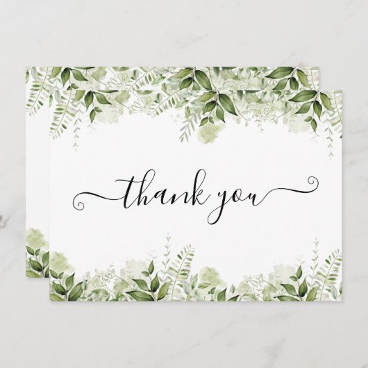 Grüne Blätter Elegantes Skript Dankeskarte (Vorne/Hinten)
