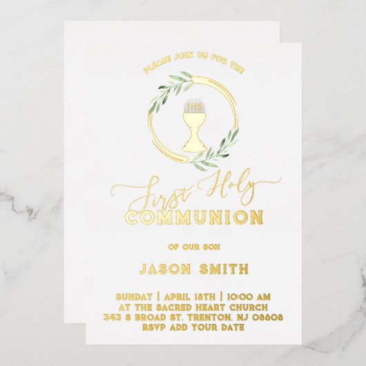 Grüne Blätter Erste Einladung zur Heiligen Kommuni (Vorderseite/Rückseite)