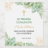 Grüne Blätter Erste Kommune Primera Comunion Weinetikett (Einzelnes Label)