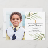 Grüne Blätter erstes Foto aus heiligen Kommunionen Einladung (Vorderseite)