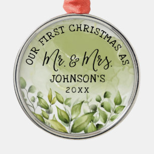 Grüne Blätter Erstes Weihnachten als Herr und Frau Ornament Aus Metall