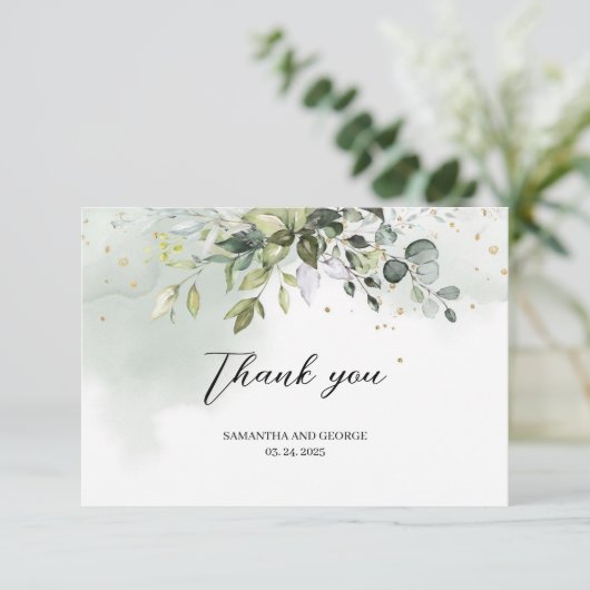 Grüne Blätter Eukalyptus-Blätter Gold Dankeskarte (Stehend Vorderseite)