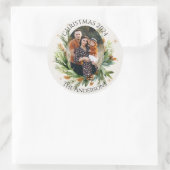 Grüne Blätter Familie Foto Frohe Weihnachten Runder Aufkleber (Tasche)