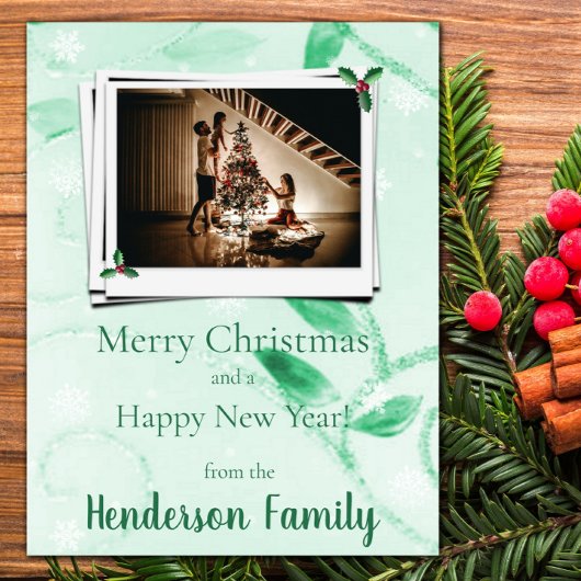 Grüne Blätter Flat Holiday Fotokarte Feiertagskarte