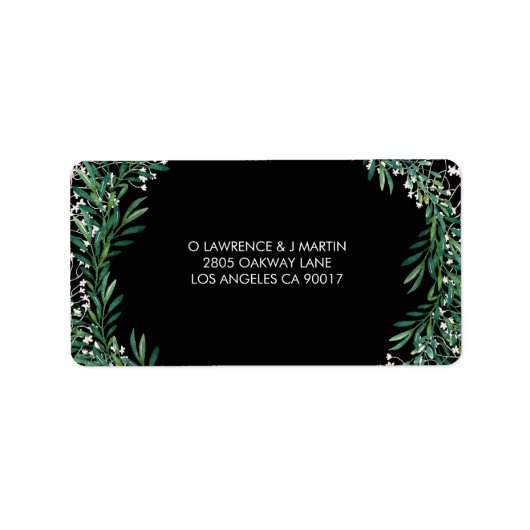 Grüne Blätter & Florets Black Adressaufkleber (Vorne)