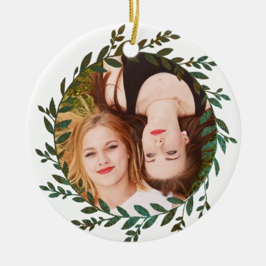 Grüne Blätter Foil Effect Foto Ornament (Vorne)