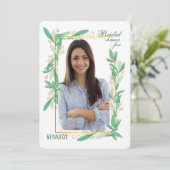 Grüne Blätter Foto Einladung (Stehend Vorderseite)