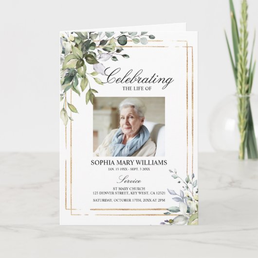 Grüne Blätter Foto Gedenkfeierprogramme Karte (Vorderseite)