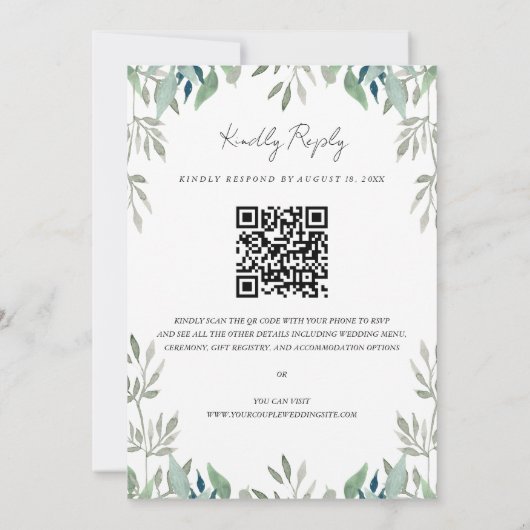 Grüne Blätter Frame QR Code UAWG Wedding Einladung (Rückseite)