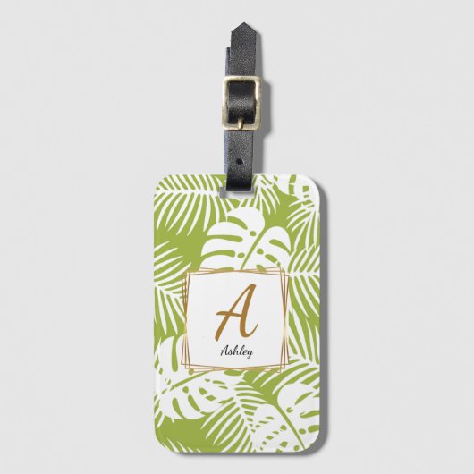 Grüne Blätter für anpassbare Initialen Gepäckanhänger (Vorderseite Vertikal)