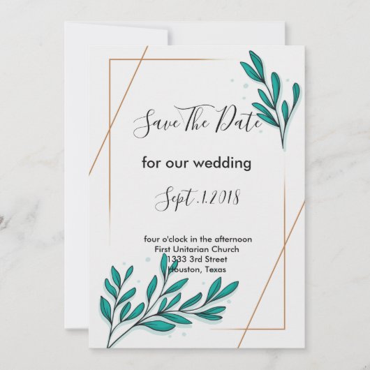 Grüne Blätter für Blumengold Save the Date Einladung (Vorderseite)