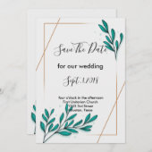 Grüne Blätter für Blumengold Save the Date Einladung (Vorne/Hinten)
