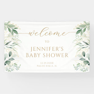 Grüne Blätter Gold Baby Shower Willkommensbanner Banner