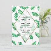 Grüne Blätter| Gold Floral Engagement Einladung (Stehend Vorderseite)