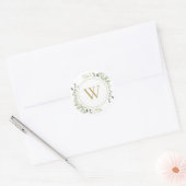 Grüne Blätter Gold Monogramm Anfangsbuchstabe Runder Aufkleber (Umschlag)