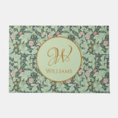 Grüne Blätter Golden Monogram Mint Morris Muster Fußmatte (Vorderseite)