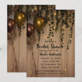 Grüne Blätter Goldene Lichter Rustikales Brautpart Einladung (Vorne/Hinten)