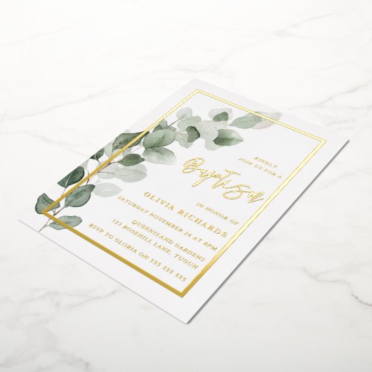 Grüne Blätter Goldfussjunge oder Mädchentaufe Folieneinladung (Gedreht)