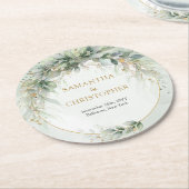 Grüne Blätter, goldgelb, ovaler Boho eucalyptus Runder Pappuntersetzer (Angewinkelt)