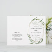 Grüne Blätter Goldrahmen Hochzeitsprogramm (Stehend Vorderseite)