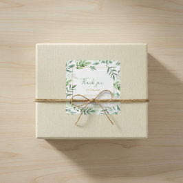 Grüne Blätter Grenze Hochzeit danke Ihnen Aufklebe Quadratischer Aufkleber