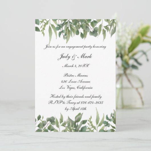 Grüne Blätter Grüne Foliage Engagement Partei Einladung (Stehend Vorderseite)