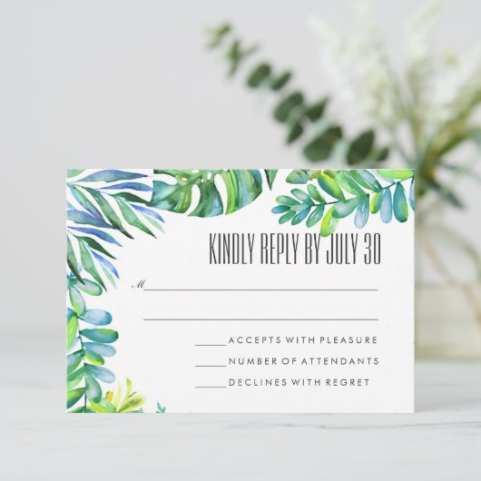 Grüne Blätter Grüne Hochzeit RSVP Karte (Stehend Vorderseite)
