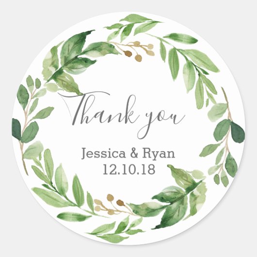 Grüne Blätter Hochzeit Danke, dass Sie Aufkleber (Vorderseite)