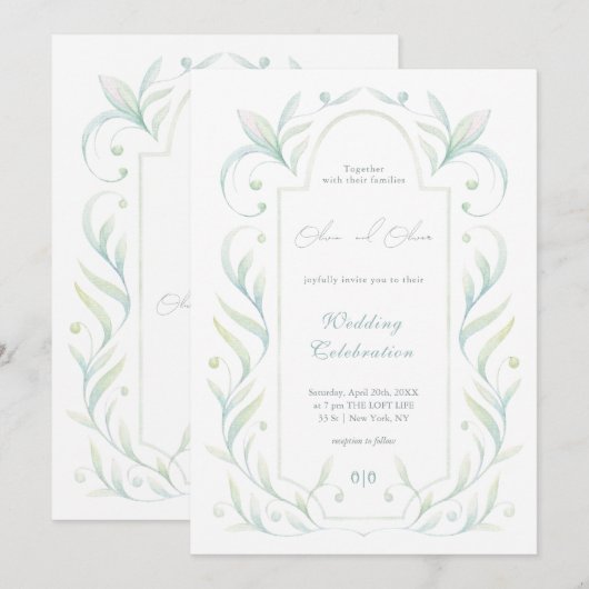 Grüne Blätter Hochzeit Einladung (Vorne/Hinten)