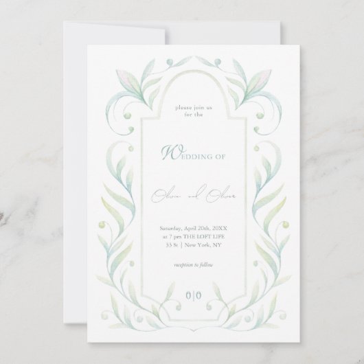 Grüne Blätter Hochzeit Einladung (Vorderseite)