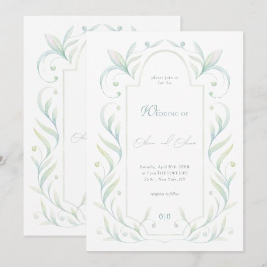 Grüne Blätter Hochzeit Einladung (Vorne/Hinten)