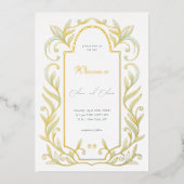 Grüne Blätter Hochzeit Folieneinladung (Vorderseite)