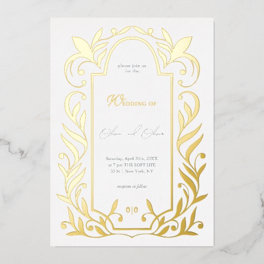 Grüne Blätter Hochzeit Folieneinladung (Vorderseite)