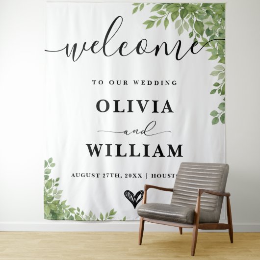 Grüne Blätter Hochzeit Grün Begrüßungszeichen Wandteppich (Beispiel)
