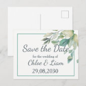 Grüne Blätter Hochzeit speichern das Datum Postkarte (Vorne/Hinten)