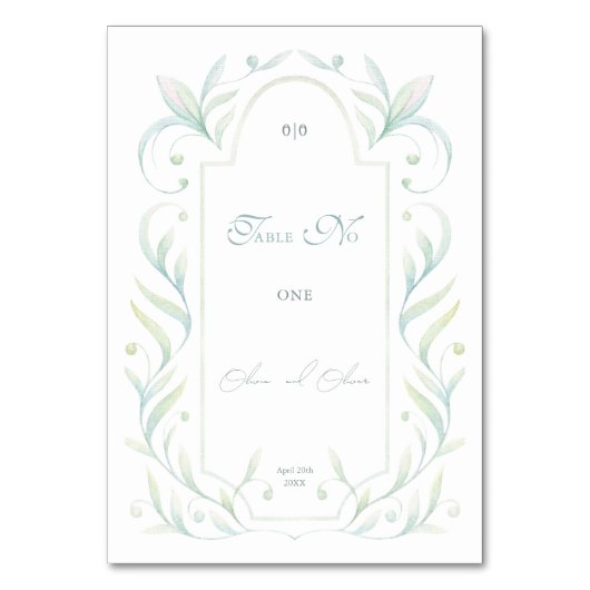 Grüne Blätter Hochzeit Tischnummer (Vorderseite)