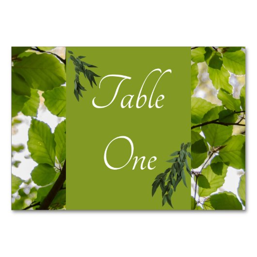 Grüne Blätter Hochzeiten Tischnummern Horizontal (Vorderseite)