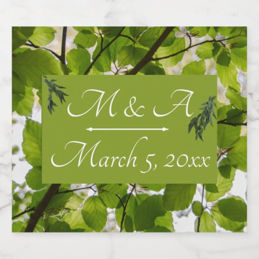 Grüne Blätter Hochzeitscreme Schaumweinetikett (Einzelnes Label)