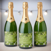 Grüne Blätter Hochzeitscreme Schaumweinetikett