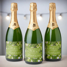 Grüne Blätter Hochzeitscreme Schaumweinetikett