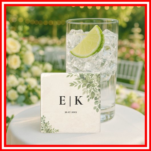 Grüne Blätter Hochzeitsfeier Steinuntersetzer